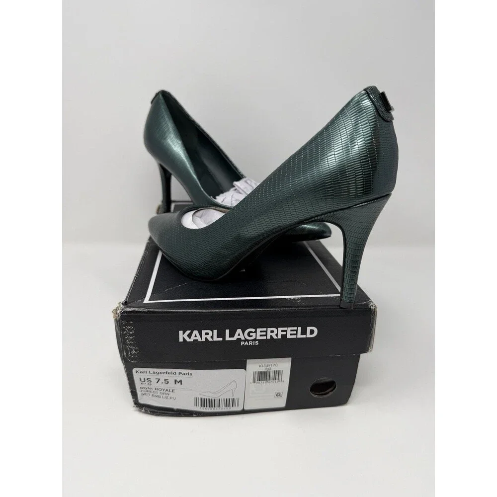 Karl Lagerfeld Paris Womens Size 7.5 M Royale High Heel Shoes Faux Lizard, Green